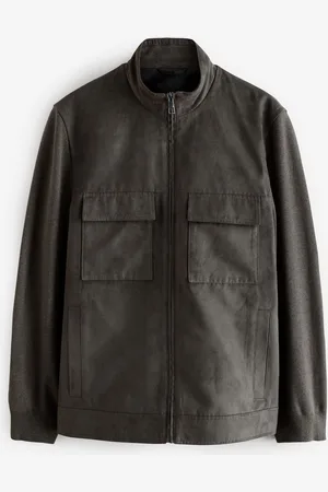 Next Mushroom Faux Suede Jacket with Knitted Sleeves