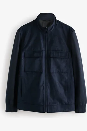 Next Blue Faux Suede Jacket with Knitted Sleeves