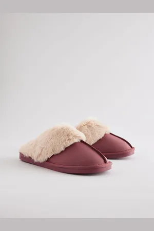 Next Rose Leather Faux Fur Mule Slippers