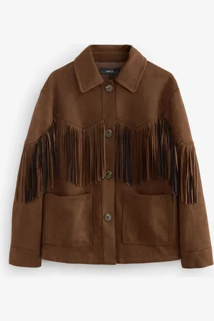 Next Chocolate Faux Suede Fringed Jacket