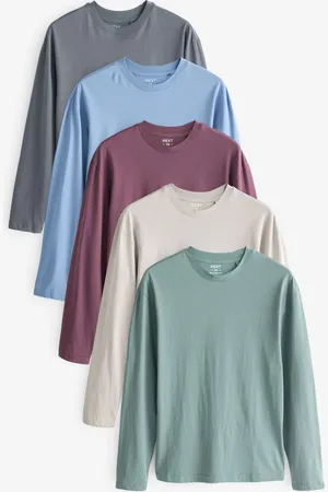 Next /Green/Purple/Pink/Neutral Relaxed Fit Regular Fit Long Sleeve 100% Cotton T-Shirts 5 Pack