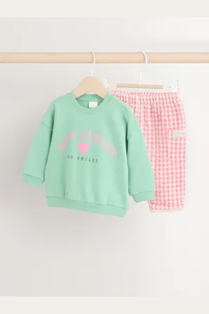 Next Green/ Gingham Baby Sweat Jumper and Woven Trousers Set