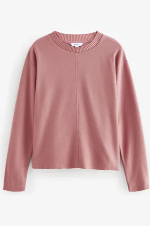 Next Blush Cosy Soft Touch Rib Seam Detail Crew Neck Jumper