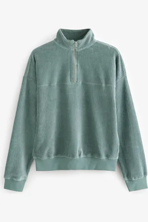 Next Sage Velvet Soft Touch Jersey Quarter Zip Co-Ord Sweatshirt