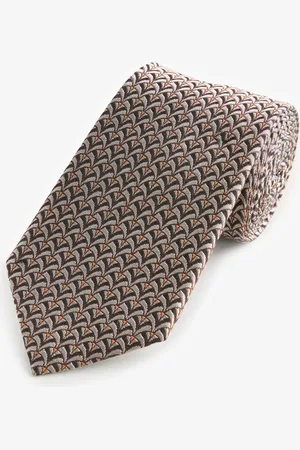Next Brown Geometric Silk Design Tie