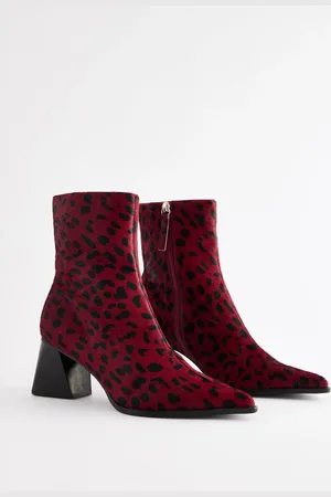 Next Leopard Print Leather Forever Comfort Block Heeled Ankle Boots