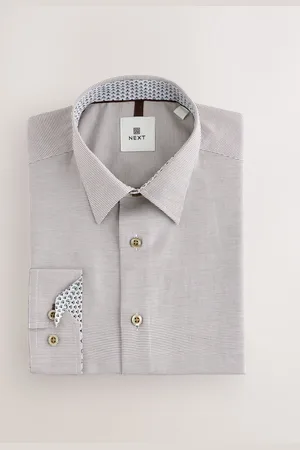 Next Brown Regular Fit Long Sleeve Single Cuff Textured Shirt