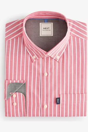 Next Coral Stripe Regular Fit Easy Iron Button Down Oxford Shirt