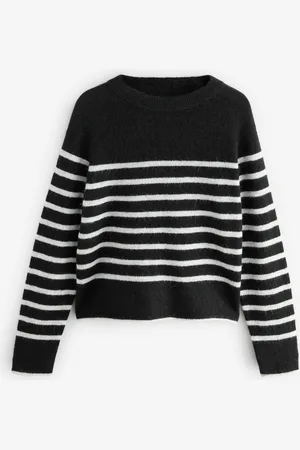 Next White Stripe Soft Touch Crew Neck Knitted Jumper with Alpaca
