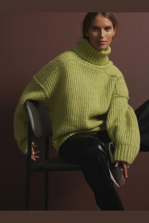 Next Khaki Olive Chunky Rib High Roll Neck Knitted Jumper with Alpaca