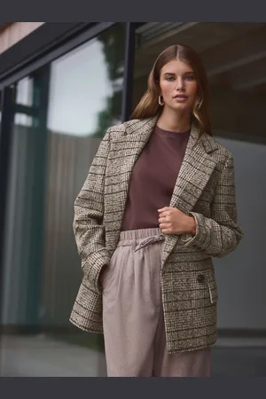 Next Premium Check Double Breasted Blazer With Wool