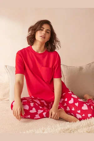 Next Red Heart Short Sleeve and Fleece Bottom Pyjamas