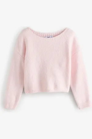 Next Blush Soft Touch Bardot Off The Shoulder Knitted Jumper with Alpaca