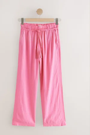 Next Tie Waist Wide Leg Linen Blend Trousers