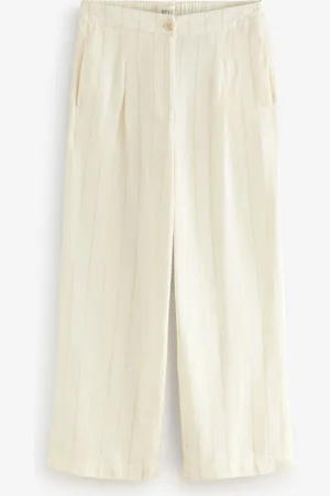 Next Metallic Wide Leg Striped Trousers With Linen
