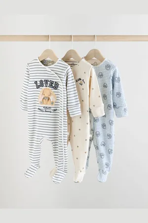 Next Blue/ Bunny 3 Pack Baby Sleepsuits (0mths-2yrs) (0mths-2yrs)