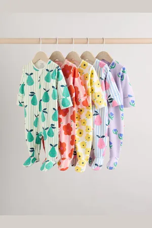 Next Multi Two Way Zip Baby 100% Fruit Cotton Sleepsuits 5 Pack (0mths-2yrs)