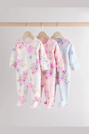 Next Floral Baby 100% Cotton Sleepsuits 3 Pack (0mths-2yrs)