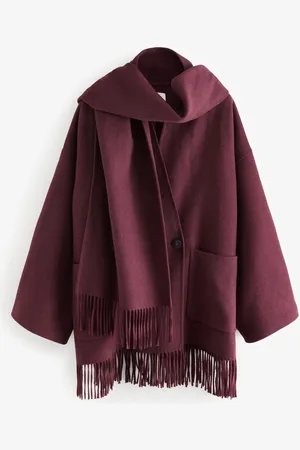 Next Berry Red Premium Handsewn Wool Rich Scarf Coat