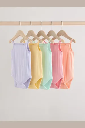 Next Pale pastels Ribbed Strappy Vest Baby 100% Cotton Bodysuits 5 Pack