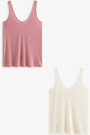 Next /Cream Strappy Scoop Neck Slouch Ribbed Vests 2 Pack