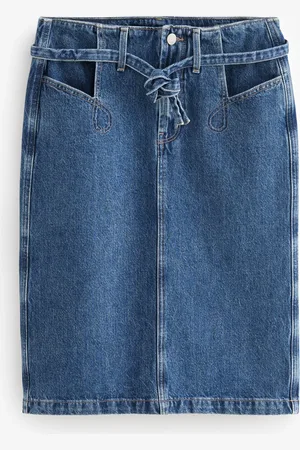 Next Mid Belted Pocket Stitch Midi 100% Cotton Skirt