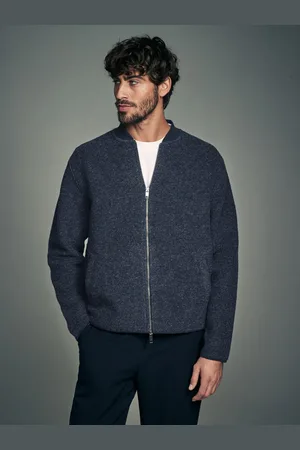 Next Blue Wool Blend Fleece Bomber Jacket
