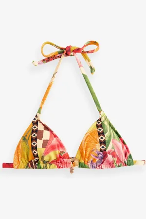 Next Kew Collection Yellow Floral/Fruit Triangle Bikini Top