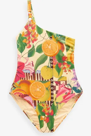 Next Kew Collection Yellow Floral/Fruit One Shoulder Tummy Control Swimsuit