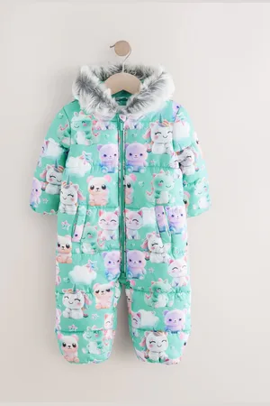 Next Teal Shower Resistant Printed Snowsuit (3mths-7yrs)
