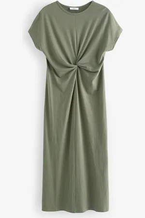 Next Khaki 100% Cotton Twist Short Sleeved T-Shirt Summer Dress