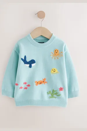 Next 100% Cotton Sea Life Character Knitted Crew Neck Jumper (3mths-7yrs)