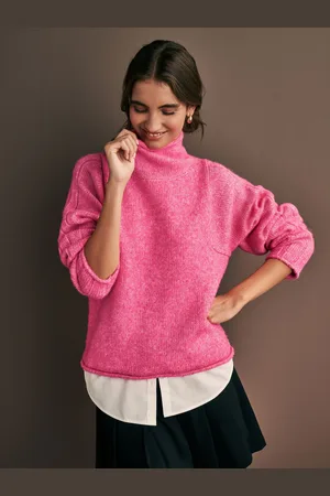Next Bright Roll Edge Shirt Layer Knitted 100% Cotton Jumper
