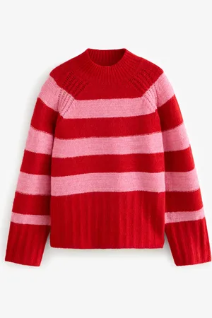 Next Red Stripe High Neck Textured Knitted Jumper with Wool