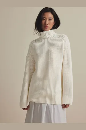 Next Ecru Roll High Neck Ribbed Longline Knitted Jumper with Wool