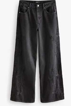 Next Embroidered 100% Cotton Wide Leg Jeans