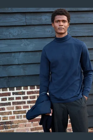 Next Blue Roll Neck Essential Long Sleeve 100% Cotton T-Shirt