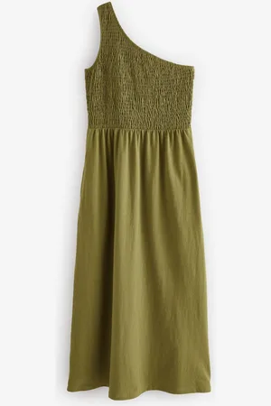 Next Shirred One Shoulder 100% Cotton Midi Dress