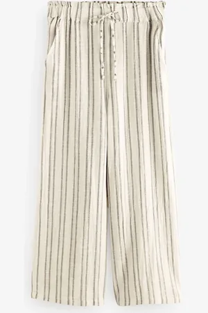 Next /Ecru 100% Cotton Striped Wide Leg Trousers