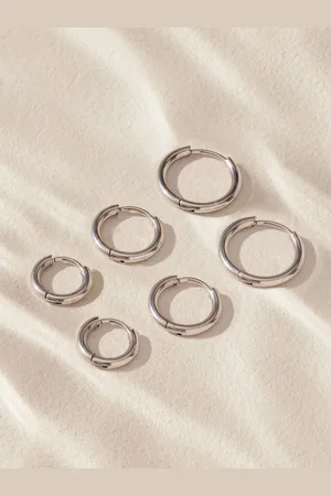 Next Tone Stainless Steel Graduated Huggie Hoop Earrings 3 Pack