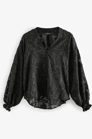 Next Jacquard Boho Long Sleeve Tie Neck Blouse
