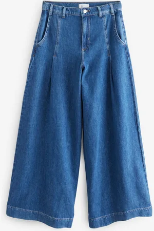 Next Dark Wash Premium Pleated Palazzo Wide Leg 100% Cotton Jeans