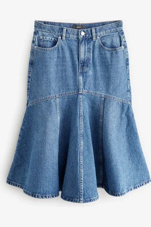 Next Mid 100% Cotton Denim Fishtail Midi Skirt