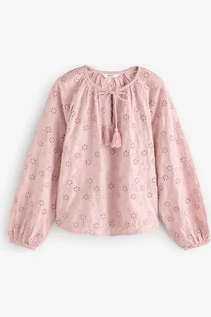 Next Rose Textured Floral Cornelli Embroidered Long Sleeve 100% Cotton Boho Blouse