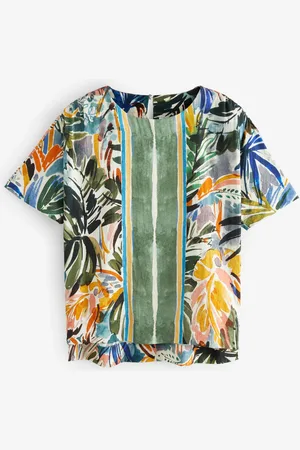 Next Abstract Border Palm Print Textured Boxy Top