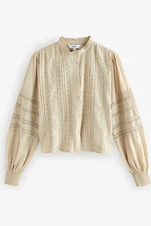 Next Ecru Long Sleeve Ladder Insert 100% Cotton Blouse