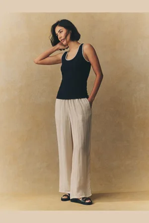 Next /White Contast Knit Trim Scoop Neck Sleeveless Tank Vest Top