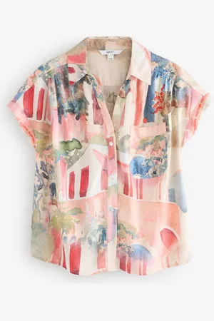 Next Scenic Print Short Sleeve Shirt with Linen