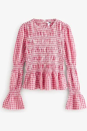 Next Smock Detail Gingham Long Sleeve 100% Cotton Blouse