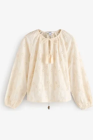 Next Textured Floral Cornelli Embroidered Long Sleeve 100% Cotton Boho Blouse